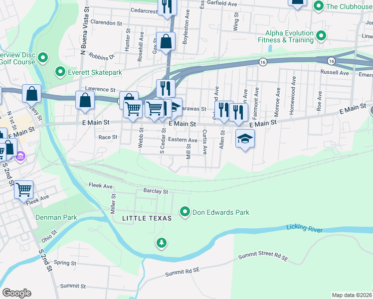map of restaurants, bars, coffee shops, grocery stores, and more near 61 Mill Street in Newark