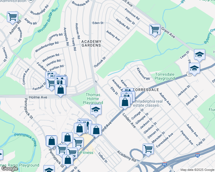 map of restaurants, bars, coffee shops, grocery stores, and more near 9117 Crispin Street in Philadelphia