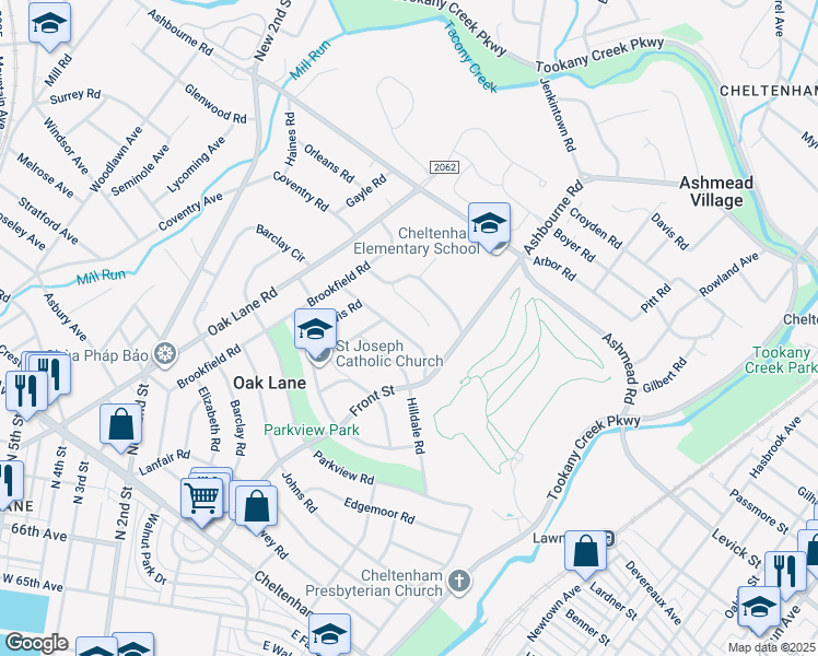 map of restaurants, bars, coffee shops, grocery stores, and more near 113 Andrea Rd in Cheltenham