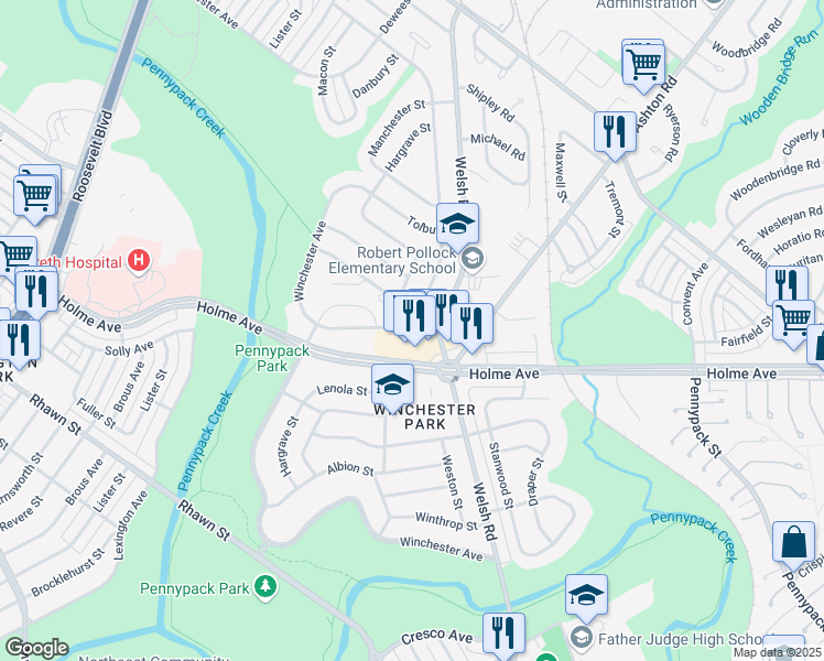 map of restaurants, bars, coffee shops, grocery stores, and more near 2954 Walnut Hill Street in Philadelphia