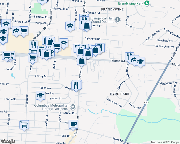 map of restaurants, bars, coffee shops, grocery stores, and more near 4310 Goldengate Square West in Columbus
