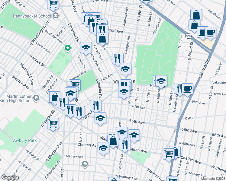 map of restaurants, bars, coffee shops, grocery stores, and more near in Philadelphia