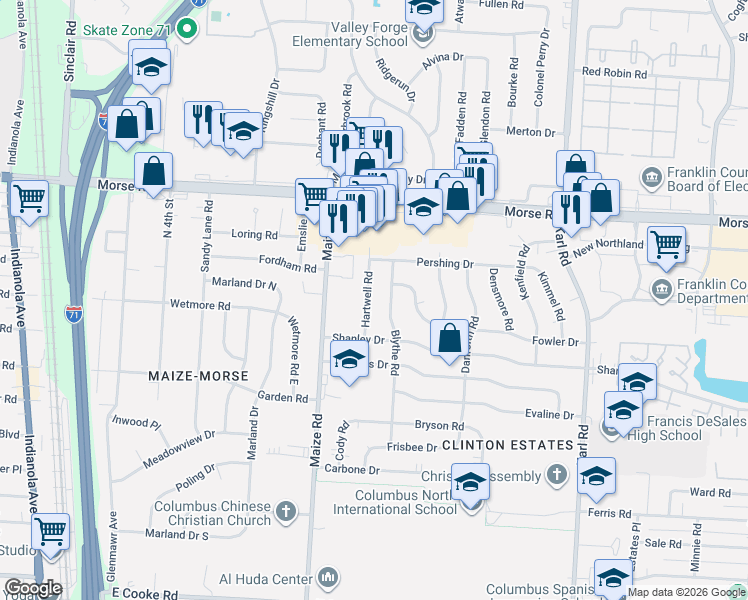 map of restaurants, bars, coffee shops, grocery stores, and more near 4475 Hartwell Road in Columbus