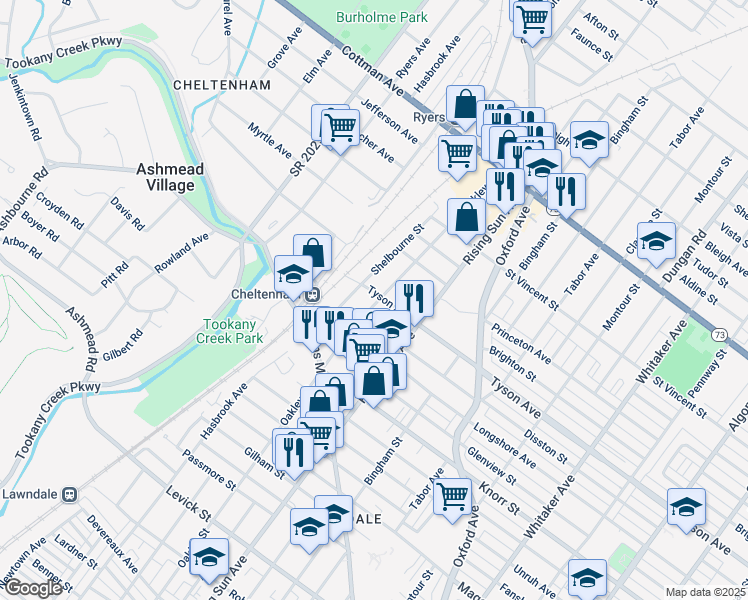 map of restaurants, bars, coffee shops, grocery stores, and more near 344 Tyson Avenue in Philadelphia