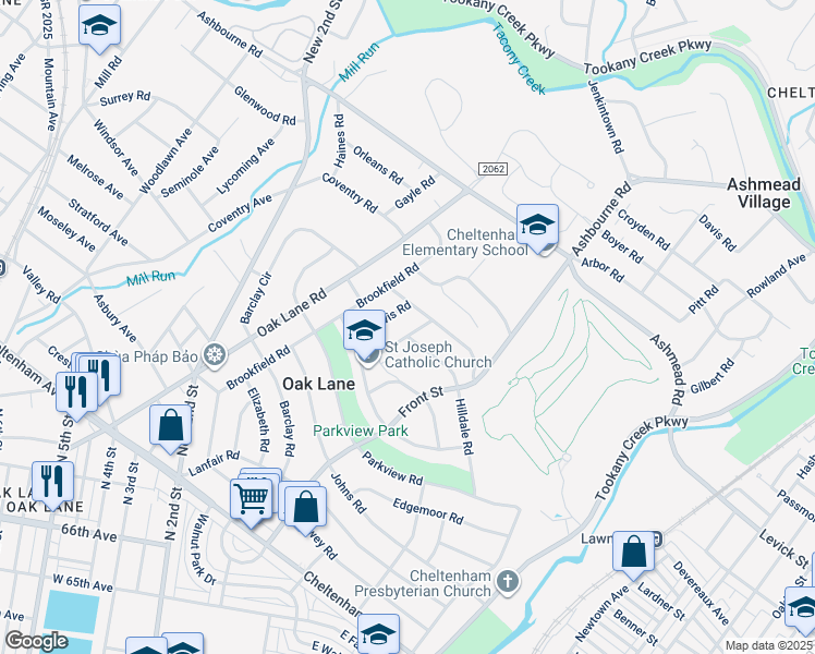map of restaurants, bars, coffee shops, grocery stores, and more near 7644 Waters Road in Montgomery County
