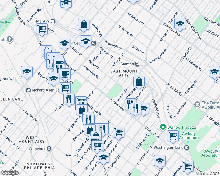 map of restaurants, bars, coffee shops, grocery stores, and more near 325 Pleasant Street in Philadelphia