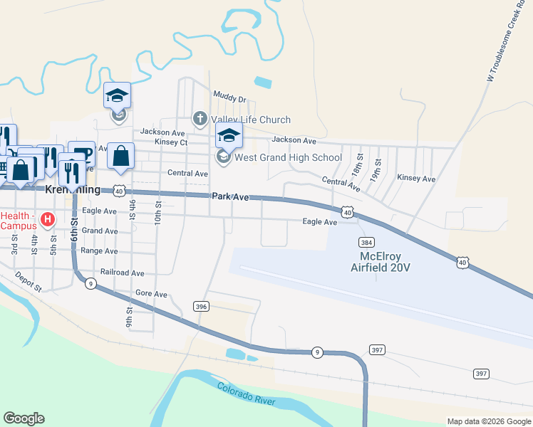 map of restaurants, bars, coffee shops, grocery stores, and more near 1419 Eagle Ave in Kremmling