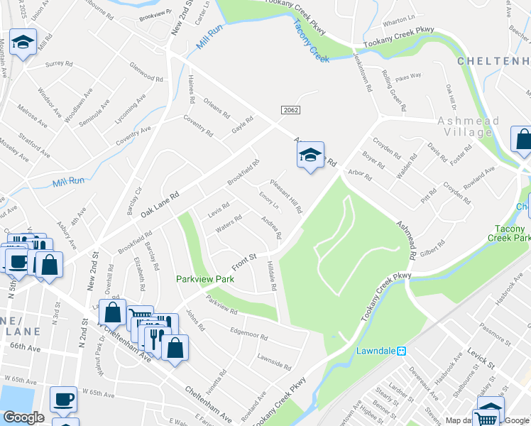 map of restaurants, bars, coffee shops, grocery stores, and more near 115 Andrea Road in Cheltenham