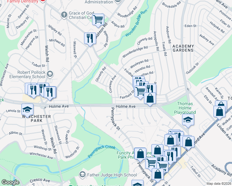 map of restaurants, bars, coffee shops, grocery stores, and more near 3101 Fairfield Street in Philadelphia