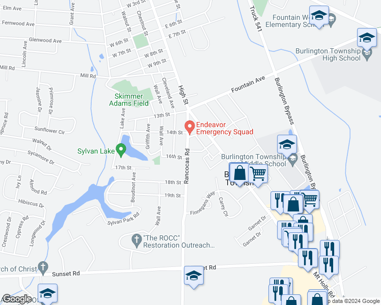 map of restaurants, bars, coffee shops, grocery stores, and more near 9 Dresser Avenue in Burlington