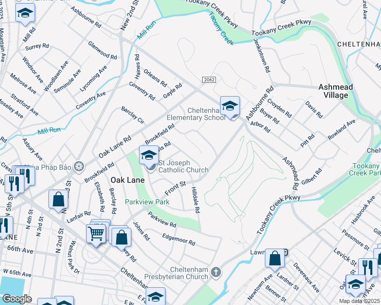 map of restaurants, bars, coffee shops, grocery stores, and more near 115 Andrea Road in Cheltenham