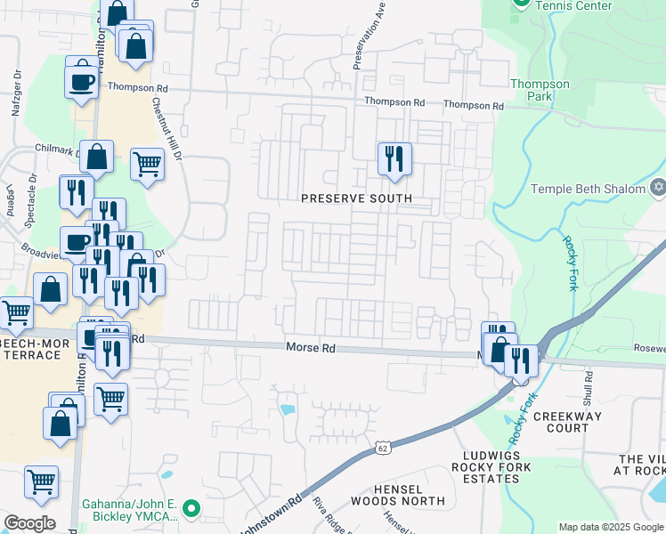 map of restaurants, bars, coffee shops, grocery stores, and more near 6293 Needletail Road in Columbus