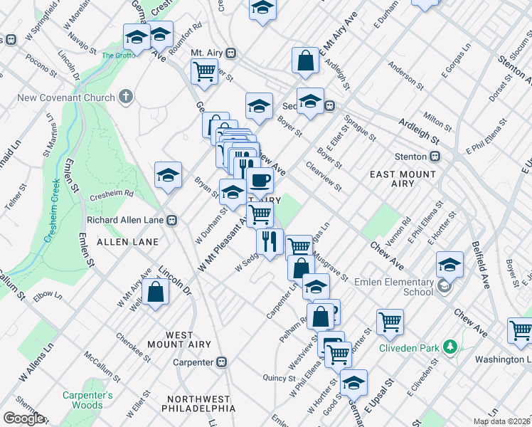 map of restaurants, bars, coffee shops, grocery stores, and more near 7048 Germantown Avenue in Philadelphia