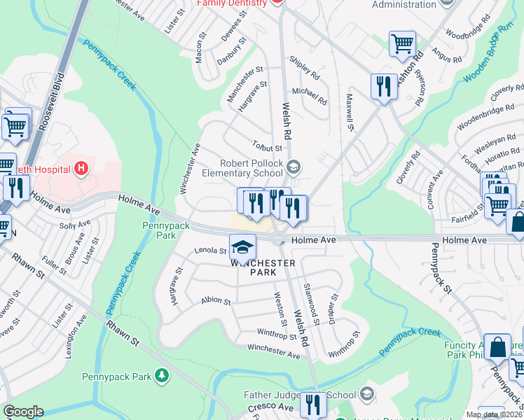 map of restaurants, bars, coffee shops, grocery stores, and more near 2954 Walnut Hill Street in Philadelphia