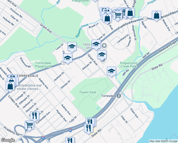 map of restaurants, bars, coffee shops, grocery stores, and more near 4620 Primrose Road in Philadelphia