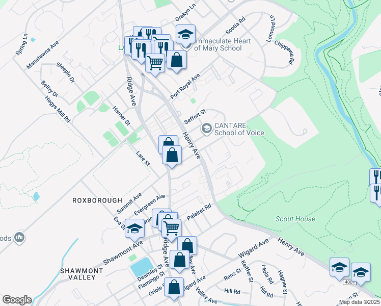 map of restaurants, bars, coffee shops, grocery stores, and more near 664 Summit Avenue in Philadelphia