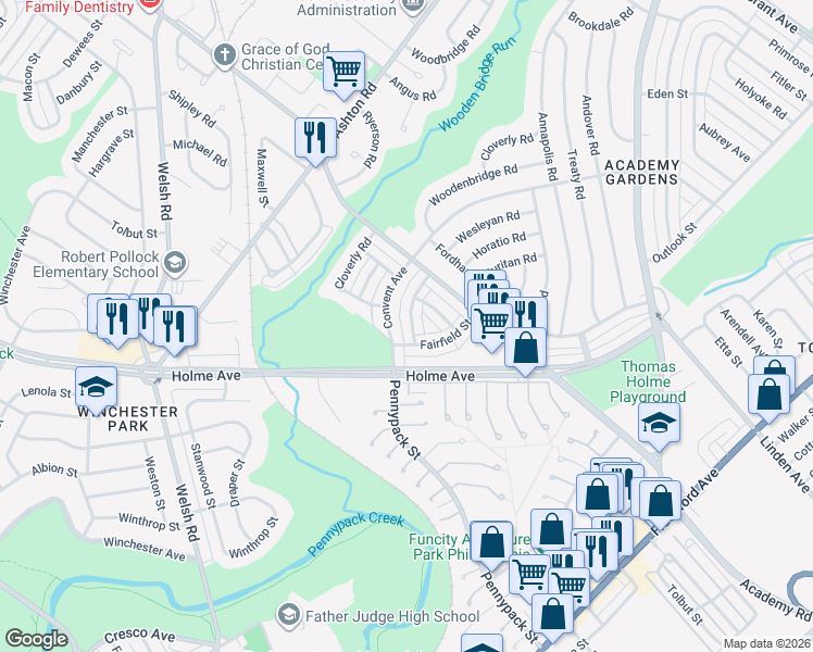 map of restaurants, bars, coffee shops, grocery stores, and more near 3101 Fairfield Street in Philadelphia