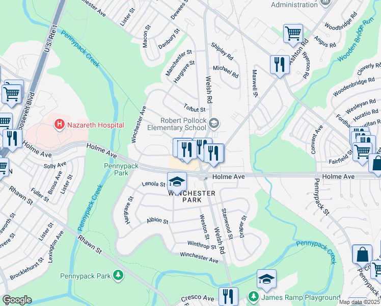 map of restaurants, bars, coffee shops, grocery stores, and more near 2954 Walnut Hill Street in Philadelphia