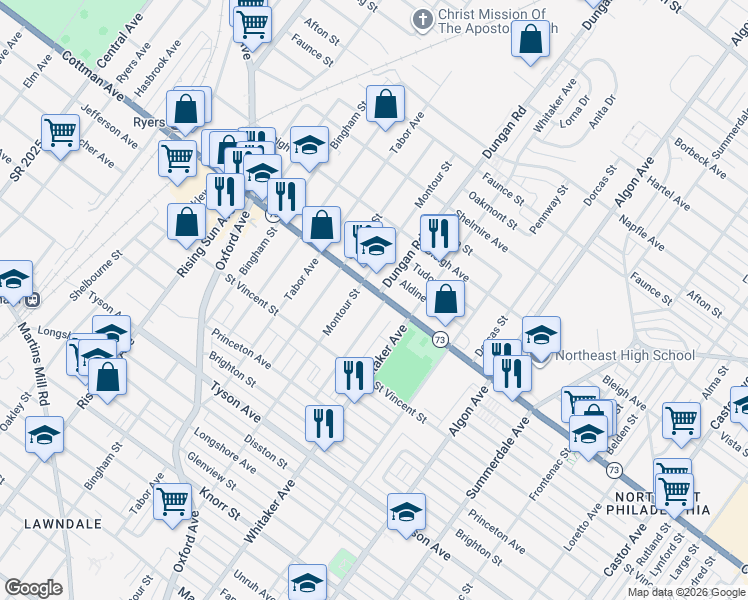 map of restaurants, bars, coffee shops, grocery stores, and more near in Philadelphia
