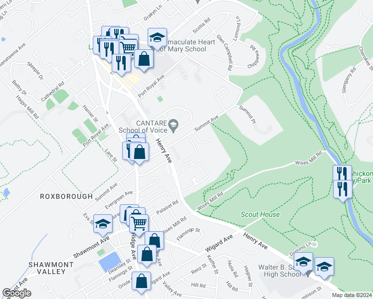 map of restaurants, bars, coffee shops, grocery stores, and more near 701 Summit Avenue in Philadelphia