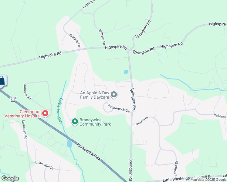 map of restaurants, bars, coffee shops, grocery stores, and more near 32 Bridle Court East in Glenmoore