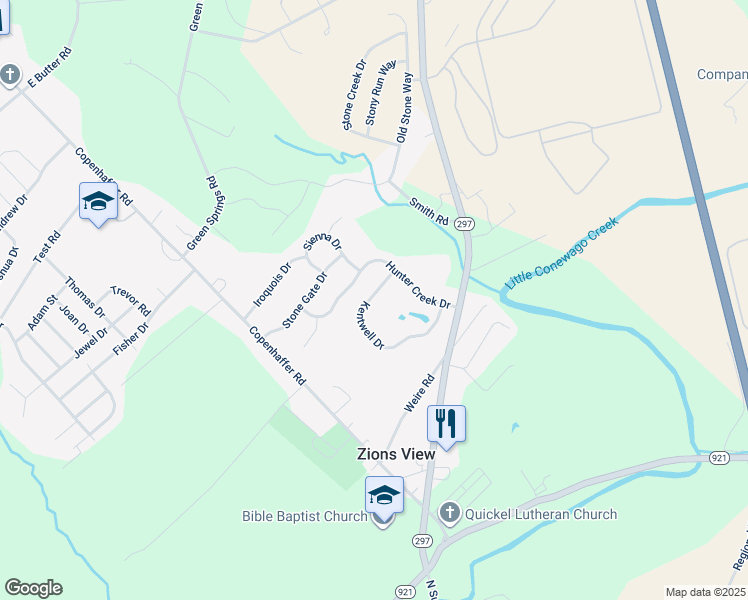 map of restaurants, bars, coffee shops, grocery stores, and more near 235 Kentwell Drive in York