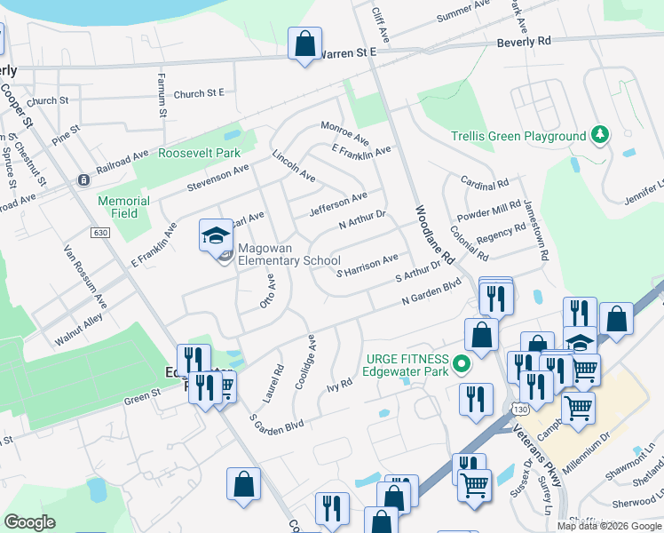 map of restaurants, bars, coffee shops, grocery stores, and more near 308 Harrison Avenue in Beverly