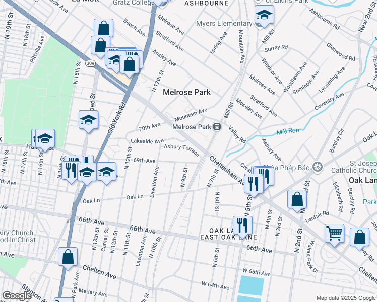 map of restaurants, bars, coffee shops, grocery stores, and more near 840 Asbury Terrace in Philadelphia