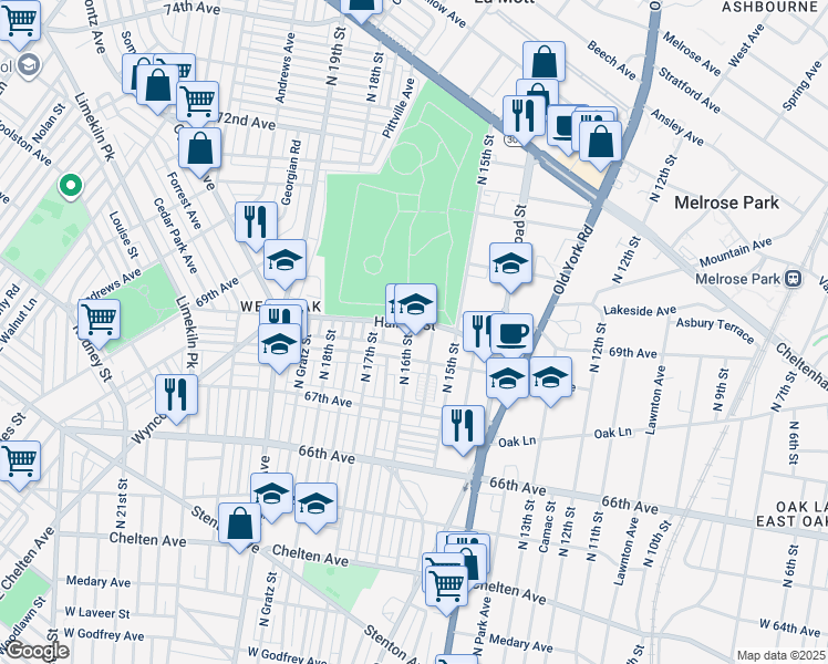 map of restaurants, bars, coffee shops, grocery stores, and more near 1542 Haines Street in Philadelphia