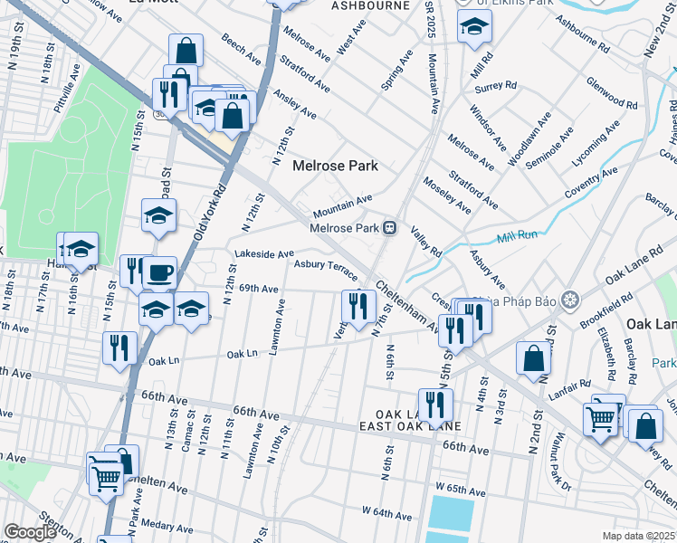map of restaurants, bars, coffee shops, grocery stores, and more near 840 Asbury Terrace in Philadelphia