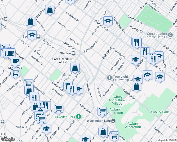 map of restaurants, bars, coffee shops, grocery stores, and more near 6601 Sprague Street in Philadelphia