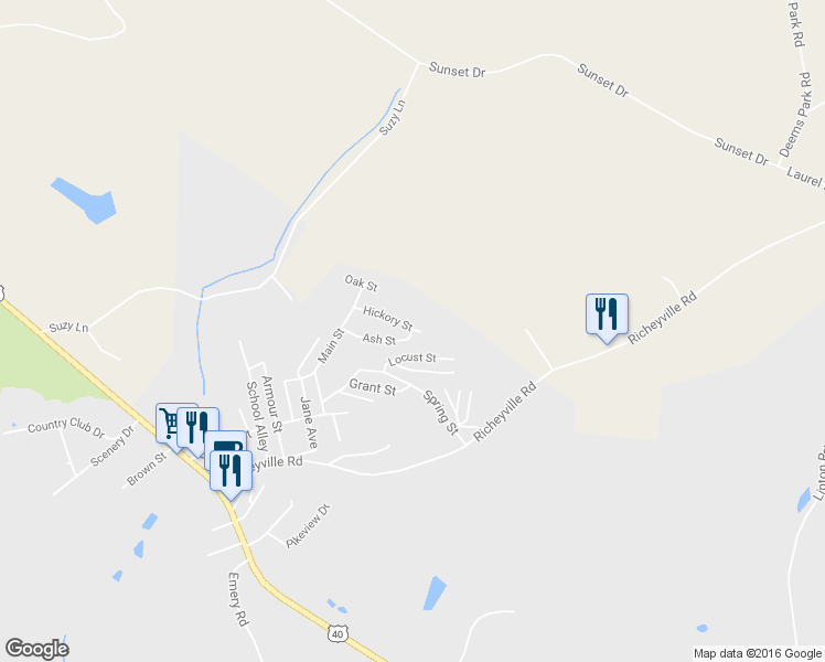 map of restaurants, bars, coffee shops, grocery stores, and more near 404 Ash Street in Centerville
