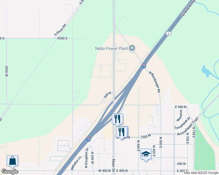 map of restaurants, bars, coffee shops, grocery stores, and more near 9432 South 3200 West in Payson