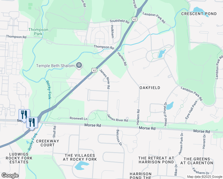 map of restaurants, bars, coffee shops, grocery stores, and more near 4090 James River Road in New Albany