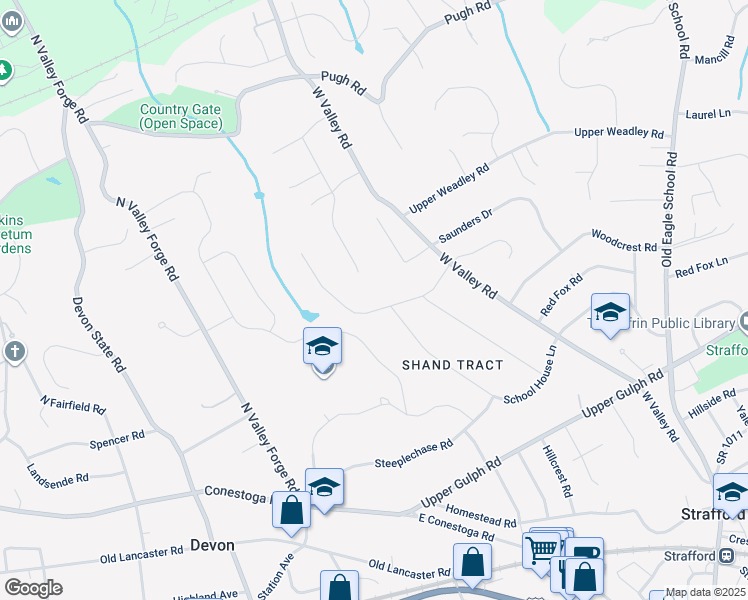 map of restaurants, bars, coffee shops, grocery stores, and more near 205 Colket Lane in Devon
