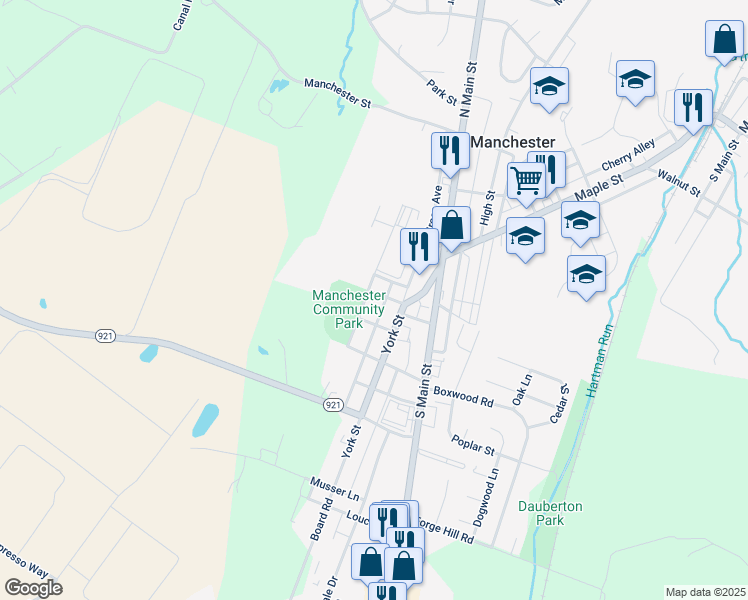 map of restaurants, bars, coffee shops, grocery stores, and more near 30 Harding Street in Manchester