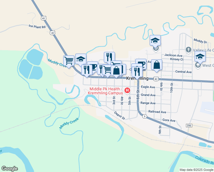 map of restaurants, bars, coffee shops, grocery stores, and more near 200 Eagle Avenue in Kremmling