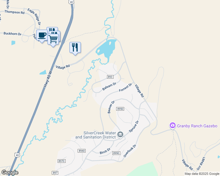 map of restaurants, bars, coffee shops, grocery stores, and more near 241 Gcr 8952 in Granby