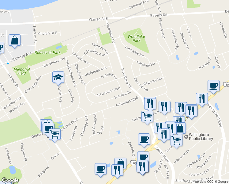 map of restaurants, bars, coffee shops, grocery stores, and more near 326 Harrison Avenue in Beverly