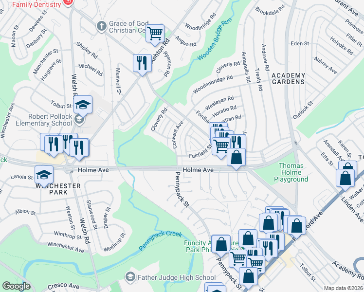 map of restaurants, bars, coffee shops, grocery stores, and more near 3101 Fairfield Street in Philadelphia