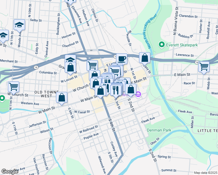map of restaurants, bars, coffee shops, grocery stores, and more near 5 South 3rd Street in Newark