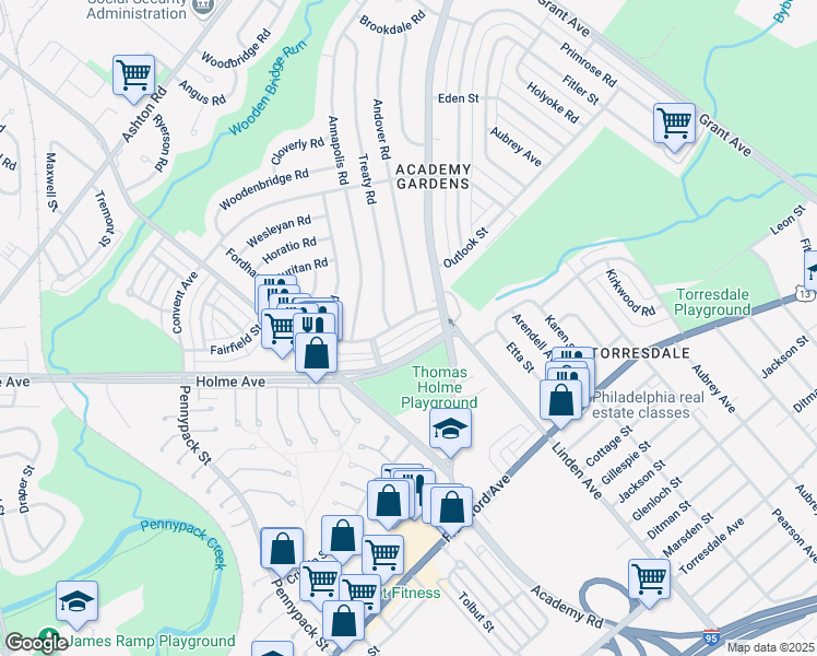 map of restaurants, bars, coffee shops, grocery stores, and more near 3329 Holme Avenue in Philadelphia