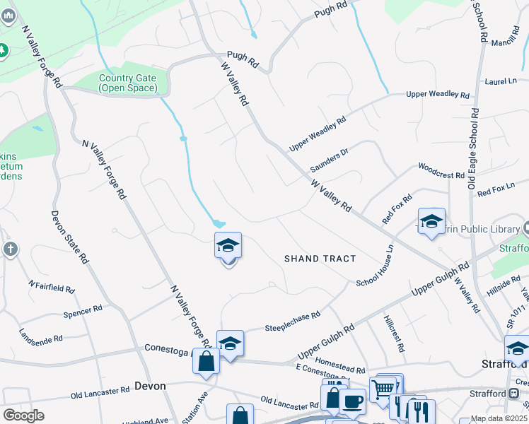 map of restaurants, bars, coffee shops, grocery stores, and more near 205 Colket Lane in Devon