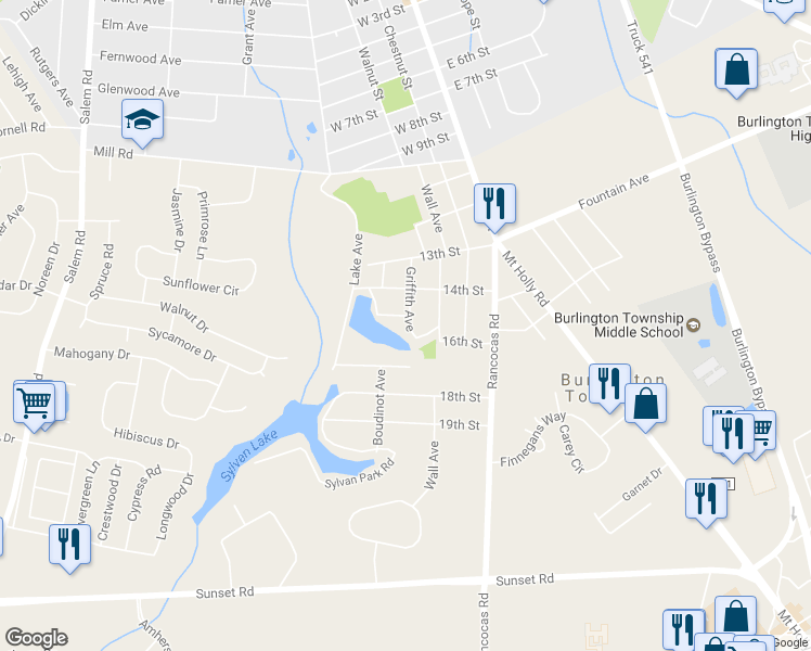 map of restaurants, bars, coffee shops, grocery stores, and more near 13 15th Street in Burlington