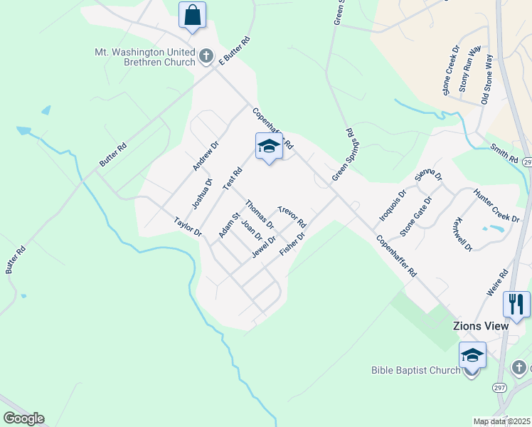map of restaurants, bars, coffee shops, grocery stores, and more near 105 Trevor Drive in York