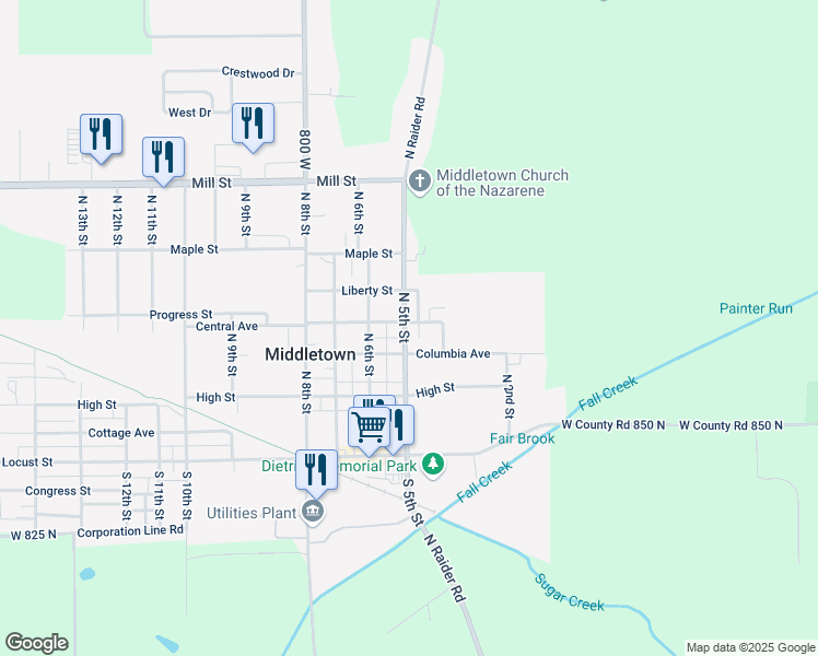 map of restaurants, bars, coffee shops, grocery stores, and more near 354 North 5th Street in Middletown