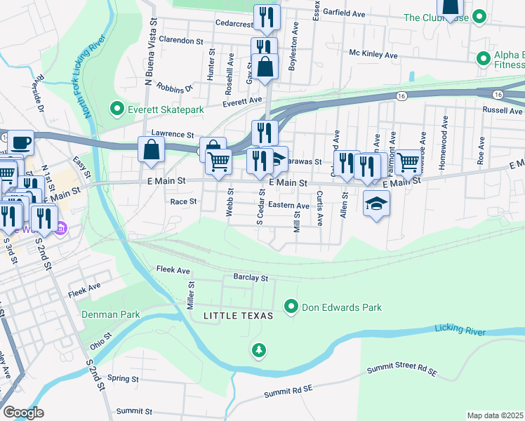 map of restaurants, bars, coffee shops, grocery stores, and more near 389 Washington Street in Newark