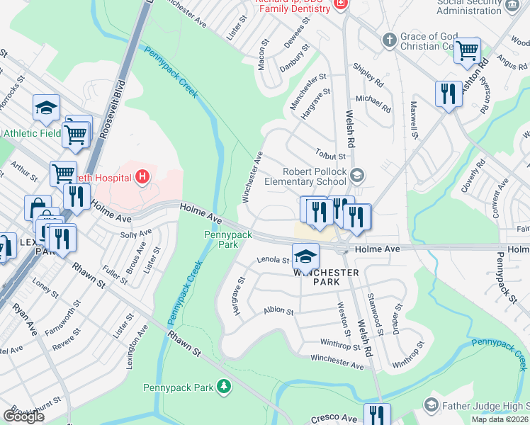 map of restaurants, bars, coffee shops, grocery stores, and more near 2910 Walnut Hill Street in Philadelphia