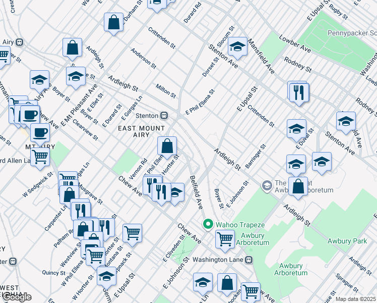 map of restaurants, bars, coffee shops, grocery stores, and more near 6630 Sprague Street in Philadelphia