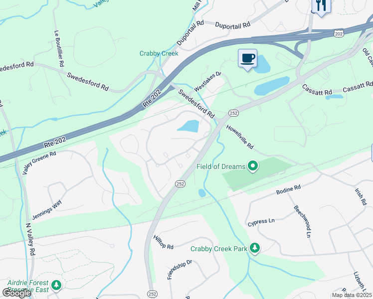 map of restaurants, bars, coffee shops, grocery stores, and more near 97 Daylesford Boulevard in Berwyn